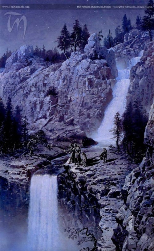 Ilustrações de Ted Nasmith – As duas Torres TN The Terrace at Henneth Annun